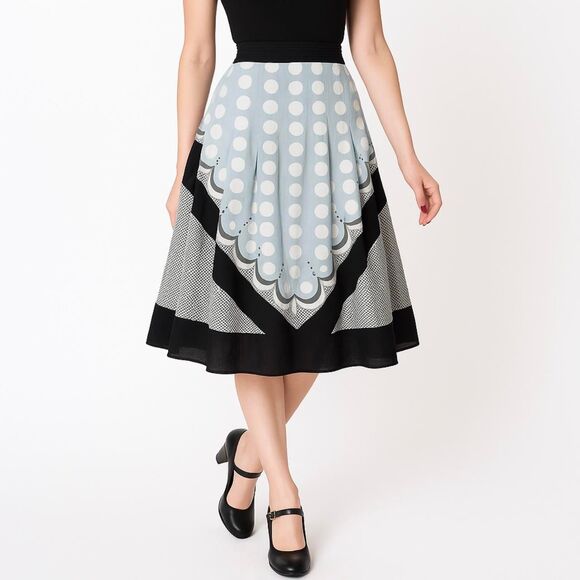 Etcetera retro polka dot a-line 100% silk midi skirt- Size 4 (29” waist) 🩵 - Picture 1 of 8